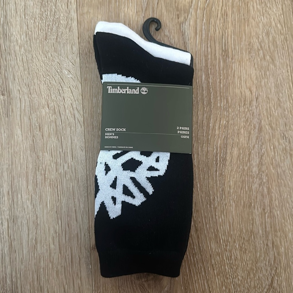 NWT Men’s Timberland Crew Socks 2 Pairs (Black/White)